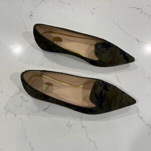 RAS Womens Calf Leather Slip On Olive Camo Pointed Toe Flat Shoes 40 / 9.5 USA